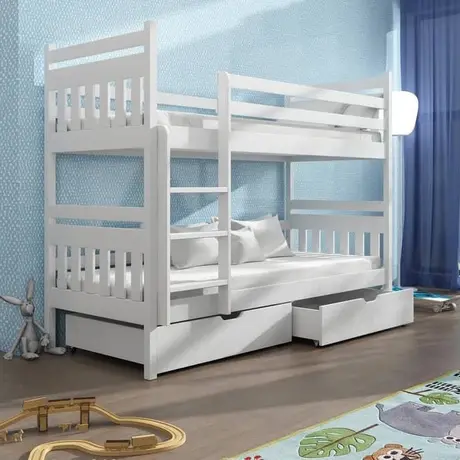 Buy Wooden Bunk Bed Adas with Storage White Matt, Colour: White Matt, Mattresses: Without Mattresses from Furnituretta