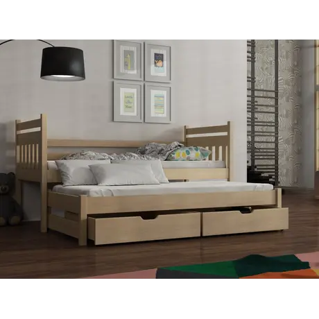 Buy Wooden Double Bed Daniel with Trundle and Storage Pine, Colour: Pine, Mattreses: Foam/Bonnell Mattresses, 7 from Furnituretta