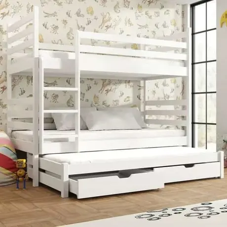 Buy Wooden Bunk Bed Tomi with Trundle and Storage White Matt, Colour: White Matt, Mattress: Foam/Bonnell Mattresses, 4 from Furnituretta