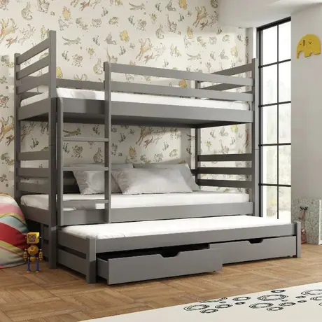 Buy Wooden Bunk Bed Tomi with Trundle and Storage Graphite, Colour: Graphite, Mattress: Foam/Bonnell Mattresses from Furnituretta