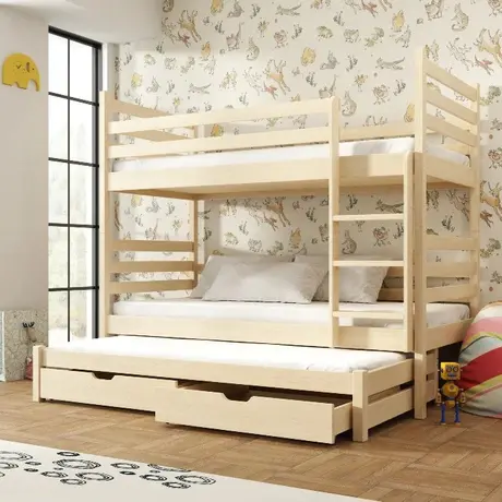 Buy Wooden Bunk Bed Tomi with Trundle and Storage Pine, Colour: Pine, Mattress: Foam/Bonnell Mattresses, 4 from Furnituretta
