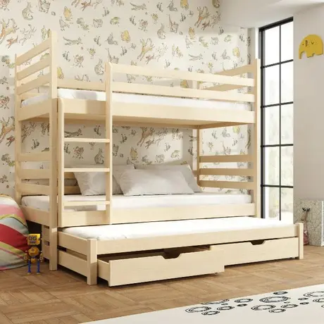 Buy Wooden Bunk Bed Tomi with Trundle and Storage Pine, Colour: Pine, Mattress: Without Mattresses from Furnituretta