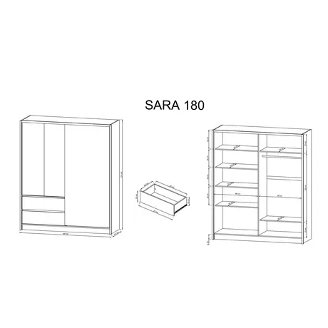 Buy Sara Sliding Door Wardrobe Oak Sonoma 184cm, Colour: Oak Sonoma, Item Width: 180, 5 from Furnituretta