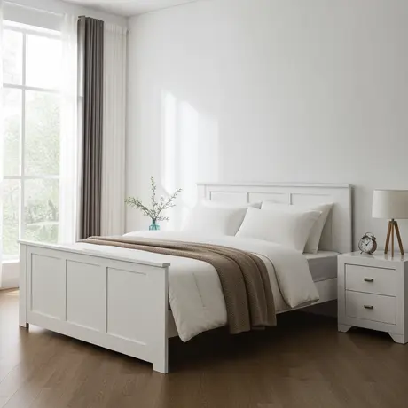 Buy Mali Double Bed – White Solid Wood Frame, Colour: White, Size: Double, 3 from Furnituretta