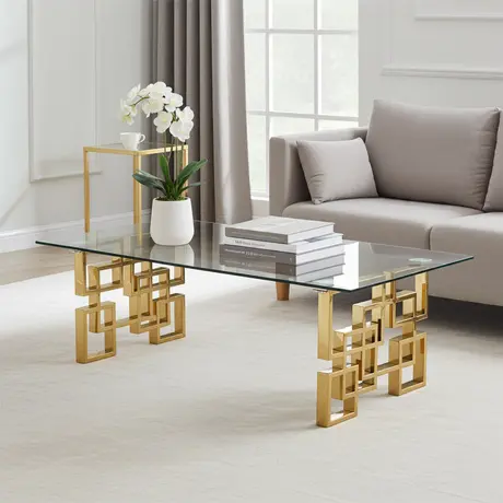 Buy Spectra Coffee Table – Clear Glass Top & Gold Stainless Steel Legs, 2 from Furnituretta
