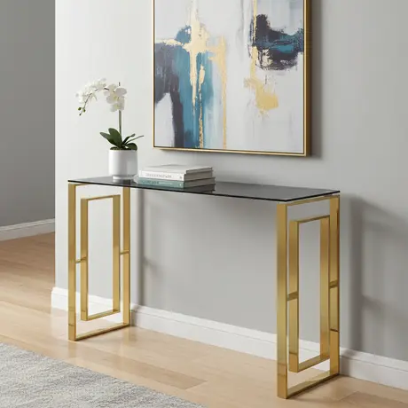 Buy Memphis Console Table – Grey Glass Top & Gold Frame, 2 from Furnituretta