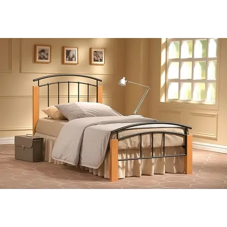 Buy Tetras Single Bed Frame – Black Metal with Beech Accents, Colour: Black, Size: 3ft/Single, Item Width: 96, 4 from Furnituretta
