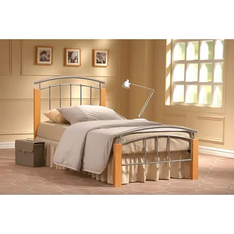 Buy Tetras Single Bed Frame – Silver Metal with Beech Accents, Colour: Silver, Size: 3ft/Single, Item Width: 96, 4 from Furnituretta