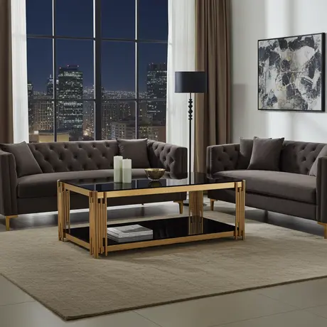 Buy Cleveland Coffee Table – Black Glass with Gold Frame, Colour: Black, Item Width: 100 from Furnituretta