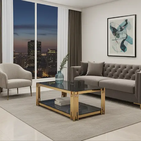 Buy Cleveland Coffee Table – Grey Glass with Gold Frame, Colour: Grey, Item Width: 100, 4 from Furnituretta