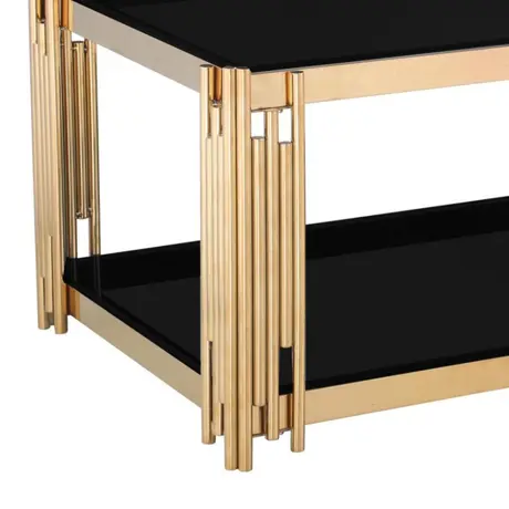 Buy Cleveland Coffee Table – Black Glass with Gold Frame, Colour: Black, Item Width: 100, 5 from Furnituretta