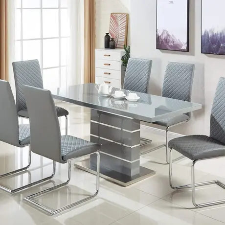 Buy Dresden Extending Dining Table – Clear Glass with HG Grey & Steel Frame, 5 from Furnituretta
