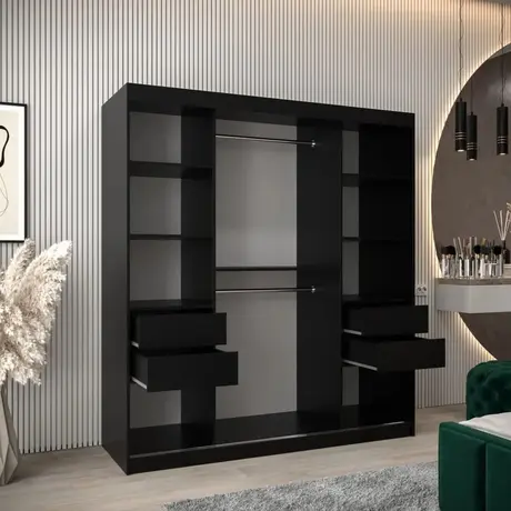Buy Verona 02 Sliding Door Wardrobe Black 180cm, Colour: Black, Item Width: 180, 7 from Furnituretta