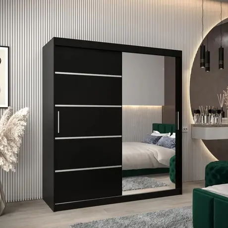 Buy Verona 02 Sliding Door Wardrobe Black 180cm, Colour: Black, Item Width: 180, 5 from Furnituretta