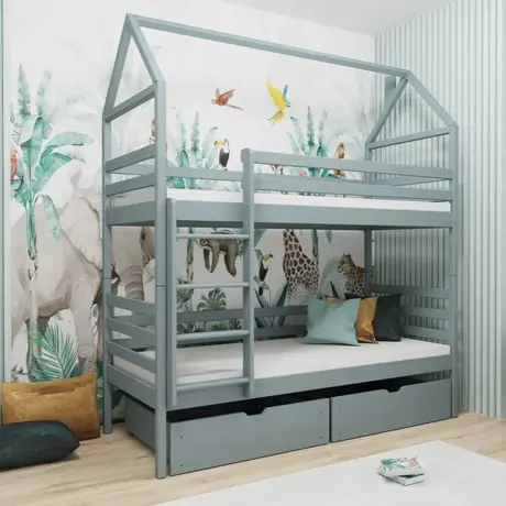 Buy Wooden Bunk Bed Alex with Storage Grey, Colour: Grey, Mattress Option: Foam/Bonnell Mattresses from Furnituretta