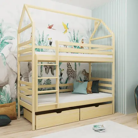 Buy Wooden Bunk Bed Alex with Storage Pine, Colour: Pine, Mattress Option: Foam/Bonnell Mattresses from Furnituretta