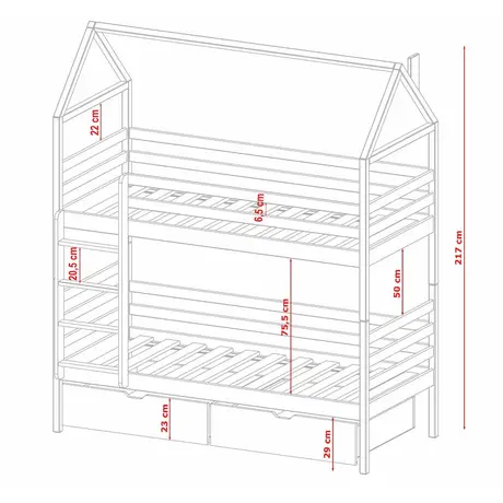 Buy Wooden Bunk Bed Alex with Storage Pine, Colour: Pine, Mattress Option: Foam/Bonnell Mattresses, 6 from Furnituretta