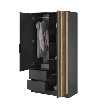 Buy Nelly Hinged Door Wardrobe Graphite 105cm, Colour: Graphite, Item Width: 105, 4 from Furnituretta