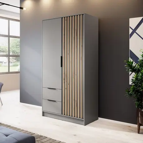 Buy Nelly Hinged Door Wardrobe Grey 105cm, Colour: Grey, Item Width: 105 from Furnituretta