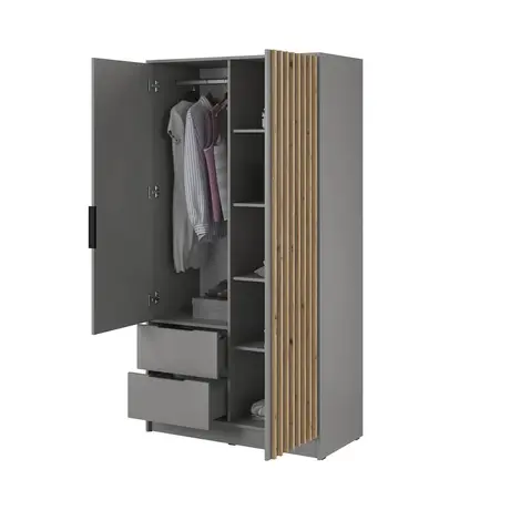 Buy Nelly Hinged Door Wardrobe Grey 105cm, Colour: Grey, Item Width: 105, 4 from Furnituretta