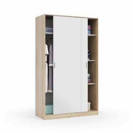 Buy Dorking Small Narrow Sliding 2 Door Wardrobe Artic White and Oak Effect 120cm, 2 from Furnituretta