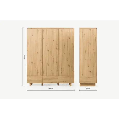 Buy Tipton Triple Wardrobe 3 Door 3 Drawer Artisan Oak Effect, Colour: Oak Artisan, 5 from Furnituretta