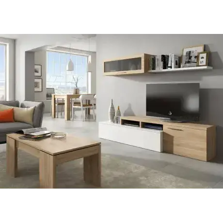 Buy Worksop Reversible L-Shaped TV Entertainment Wall Unit Cabinet White Gloss and Oak Effect, 7 from Furnituretta