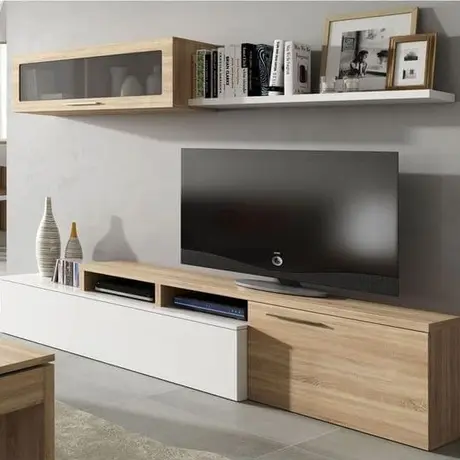 Buy Worksop Reversible L-Shaped TV Entertainment Wall Unit Cabinet White Gloss and Oak Effect from Furnituretta