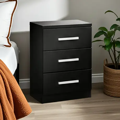 Buy Topline Bedside Table – 3 Drawers in High Gloss Black, Colour: Black, Item Width: 37, 6 from Furnituretta