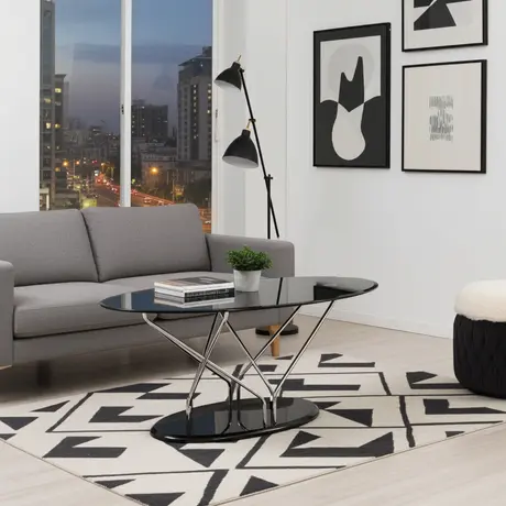 Buy Uplands Coffee Table – Black Glass with Chrome Frame, 3 from Furnituretta