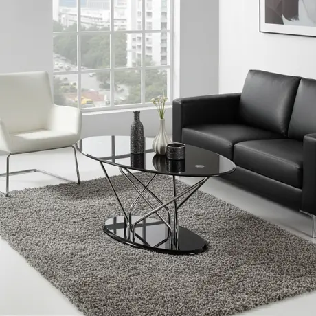 Buy Uplands Coffee Table – Black Glass with Chrome Frame from Furnituretta