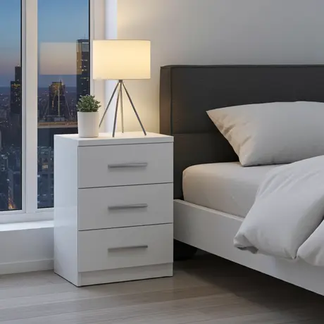 Buy Topline Bedside Table – 3 Drawers in High Gloss White, Colour: White, Item Width: 37 from Furnituretta