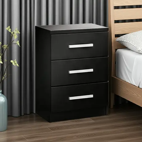 Buy Topline Bedside Table – 3 Drawers in High Gloss Black, Colour: Black, Item Width: 37, 4 from Furnituretta