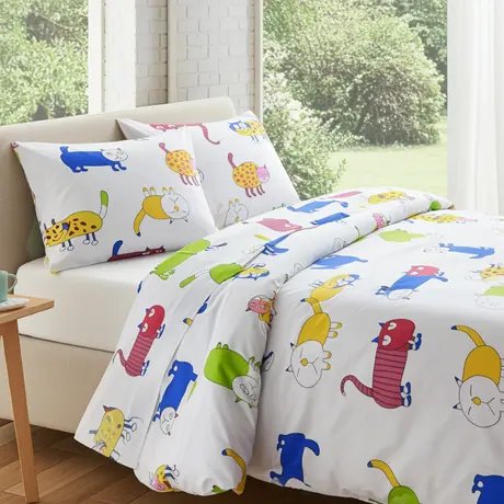 Buy Cats Print Duvet Cover Set – 100% Cotton, Single Size, 2 from Furnituretta