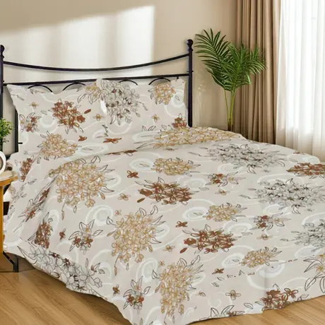 Buy Floral Cotton Duvet Cover Set King Size – Beige | Soft & Breathable, Colour: Beige, Size: King, 2 from Furnituretta