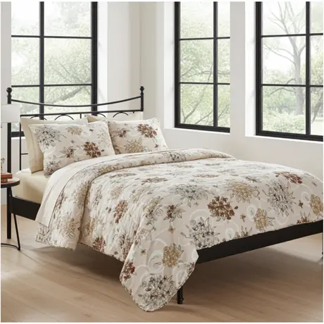 Buy Floral Cotton Duvet Cover Set King Size – Beige | Soft & Breathable, Colour: Beige, Size: King from Furnituretta