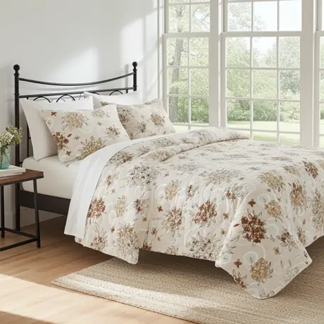 Buy Floral Cotton Duvet Cover Set Double – Beige | Soft & Breathable, Colour: Beige, Size: Double, 4 from Furnituretta