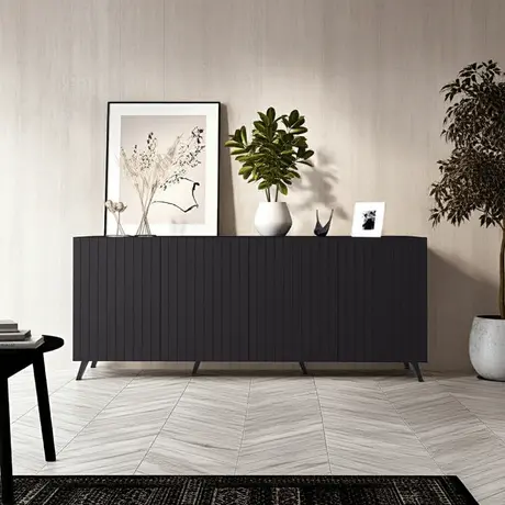 Buy Ascot Wide 4 Door Sideboard – Matte Black | Modern Elegance & Storage, Colour: Black from Furnituretta