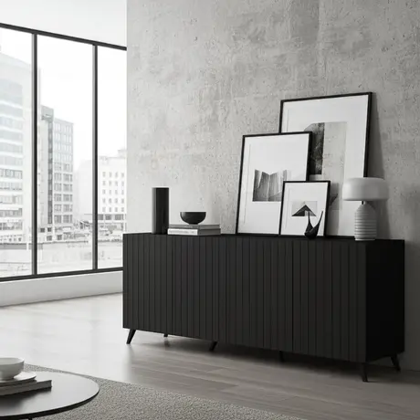 Buy Ascot Wide 4 Door Sideboard – Matte Black | Modern Elegance & Storage, Colour: Black, 3 from Furnituretta