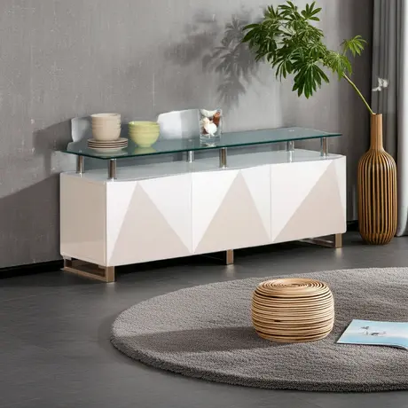 Buy Rowley White High Gloss Sideboard – 3 Doors | Sleek Storage with Modern Shine, Colour: White, 4 from Furnituretta