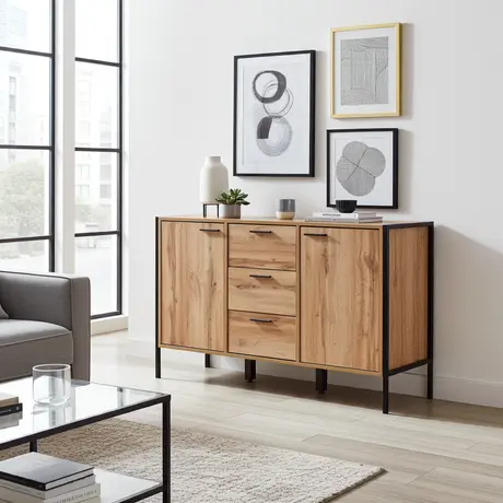 Buy Michigan Sideboard – Oak Effect | Industrial Style with Practical Storage, 2 from Furnituretta