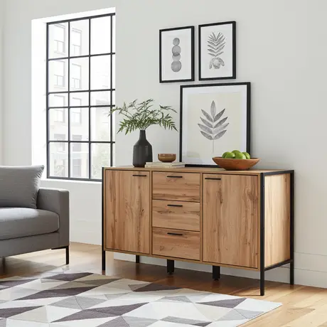 Buy Michigan Sideboard – Oak Effect | Industrial Style with Practical Storage, 3 from Furnituretta