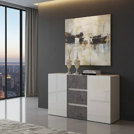 Buy Belarus High Gloss Sideboard – Cream & Stone | Sleek Storage with Textured Contrast, 2 from Furnituretta