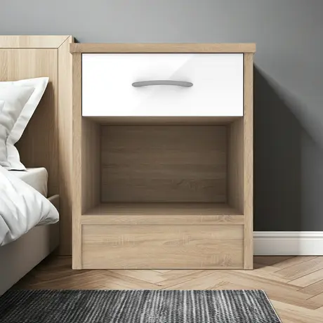 Buy Bardalona Bedside Table – White Gloss | Stylish & Compact Bedroom Storage, Colour: White, 6 from Furnituretta