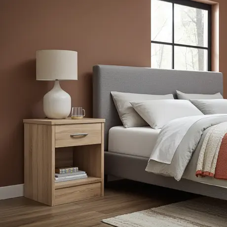 Buy Bardalona Bedside Table – Oak Effect | Stylish & Compact Bedroom Storage, Colour: Oak, 6 from Furnituretta