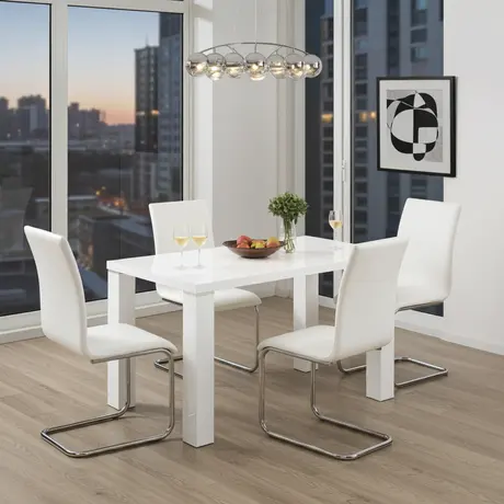 Buy Prague Dining Table in High Gloss White – Sleek & Modern 4-Seater from Furnituretta