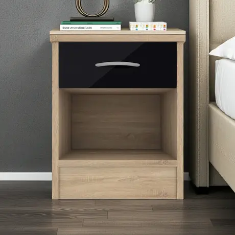Buy Bardalona Bedside Cabinet – Black Gloss | Stylish & Compact Bedroom Storage, Colour: Black, 6 from Furnituretta
