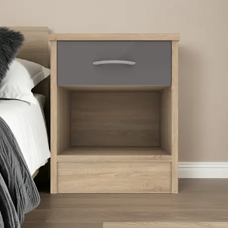 Buy Bardalona Bedside Table – Grey Gloss | Stylish & Space-Saving Bedroom Storage, Colour: Grey, 6 from Furnituretta