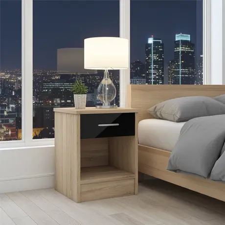 Buy Bardalona Bedside Cabinet – Black Gloss | Stylish & Compact Bedroom Storage, Colour: Black, 7 from Furnituretta