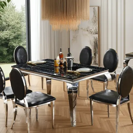 Buy Arriana Marble Dining Table – Natural Stone & Stainless Steel | 6-Seater Elegance, 3 from Furnituretta